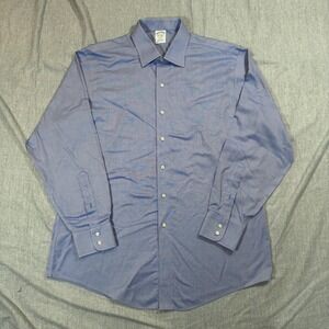 Brooks Brothers Shirt Mens 17-35 Blue Regent Non Iron Supima Cotton Dress Formal